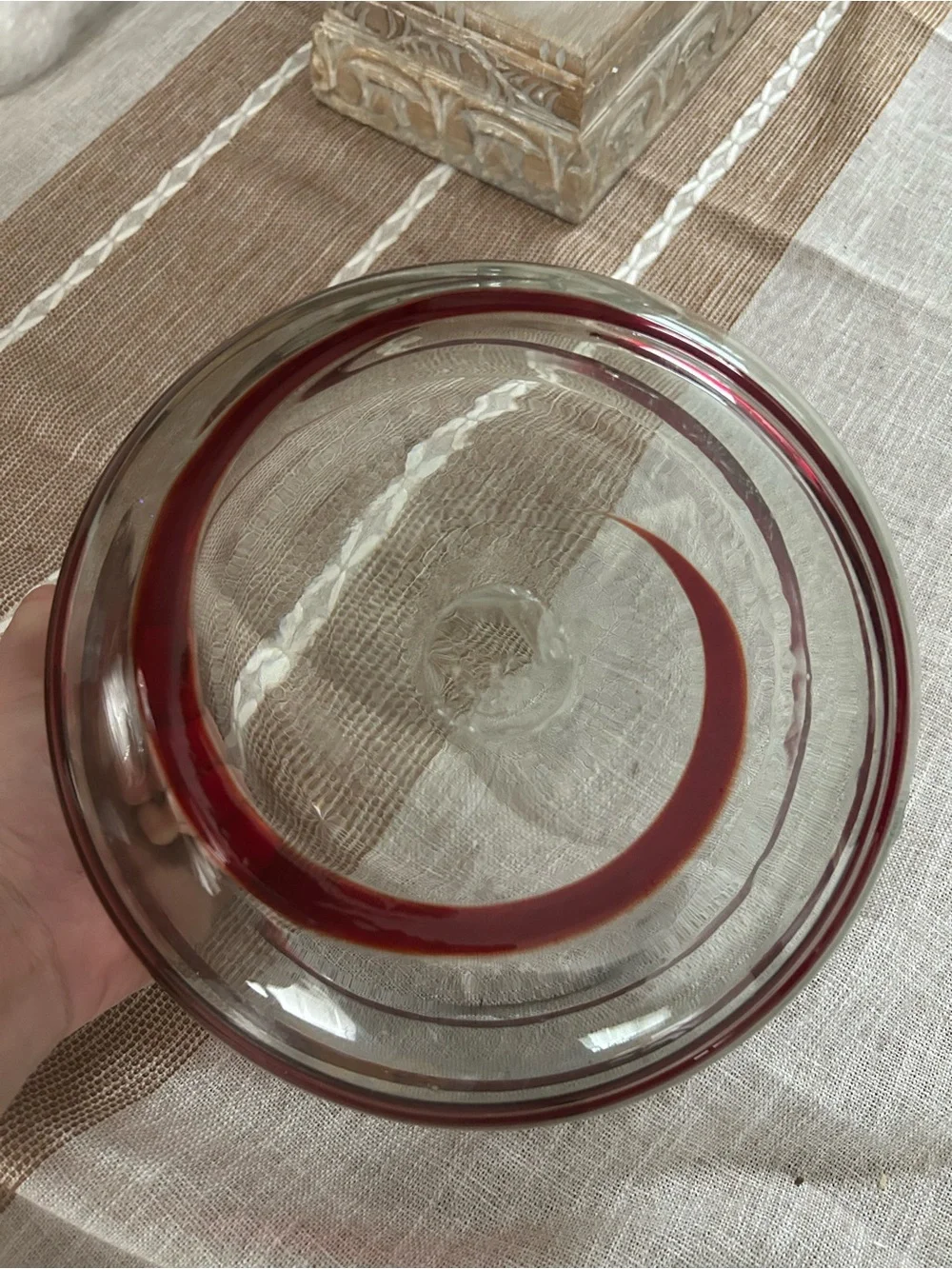Pottery Barn Hand-Blown Red Swirl Accent Bowl NEW